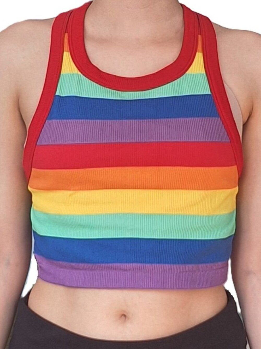 No Boundaries Rainbow Ribbed Halter Crop Top